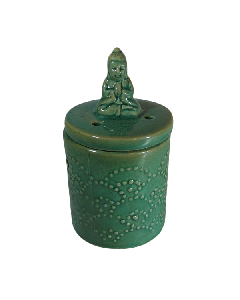 Oil Burner With Lid - Buddha & Green